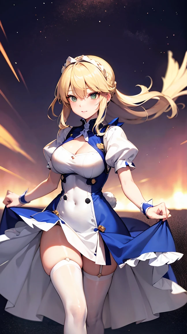 Rabbit Arturia&#39;s hairstyle, Artoria the Rabbit Cosplay Costume, One girl, Pectoral muscle, alone, Blonde, Green Eyes, French Braidings, Long Hair, Big ample breasts, Cleavage, ponytail, Side Lock, Bans, belly button, Looking up at the viewer, Bare shoulders, Braiding, Hair between the eyes, ウサギのPause, tiara, Ahegao, Blushing huge saggy breasts:1.8, Huge chubby sexy :1.9, Huge Sexy , Sexy Legs:2.0, , Prohibited to wear, No clothes, White transparent tights, Hugging legs, Hug my feet, Hugging legs, squats and leg hugs,  Pause, Lying down , Lie down with your legs hugged, You are so sexy