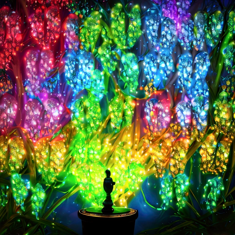 rainbowcolored multiglowing fountain of youth in the deep green forest, from below, rainbowcolored glowing butterflies, cinematic angle, realistic, hyper-realistic, photorealistic, (best quality,4k,8k,highres,masterpiece:1.2),ultra-detailed,(realistic,photorealistic,photo-realistic:1.37),vivid colors,dramatic lighting,