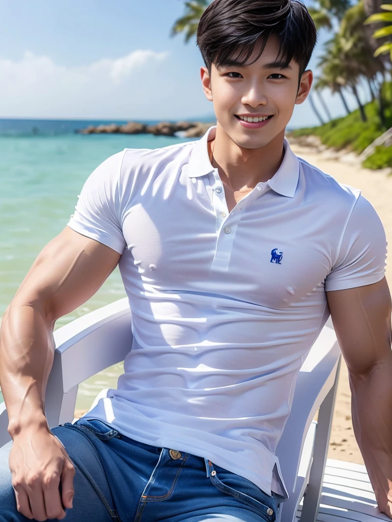 15 years, Short brown hair, handsome, young boy, boy,naked,องคชาติสวยสมวัย, The crotch protrudes., sitting on the beach