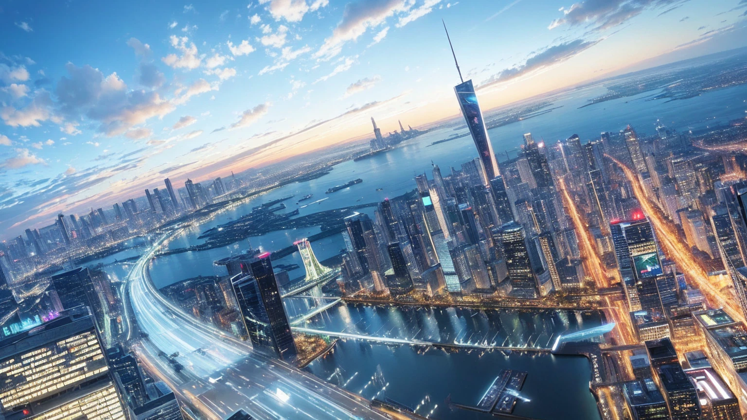 (Best quality,4K,8K,A high resolution,Masterpiece:1.2),Ultra-detailed,(Realistic,Photorealistic,photo-realistic:1.37),Futuristic floating city,Futuristic technology,Huge urban high-tech tablet platform,Airship,Floating in the sky,Futuristic city,Small airships around,High-tech hemispherical platform,Colorful lights,Advanced architecture,modernn architecture,skyscrapper,Access the cloud,Scenic beauty,view over city,Impressive design,Blend seamlessly with nature,energetic and vibrant atmosphere,Futuristic transportation system,Parking is suspended,Transparent path,Lush greenery,Sky gardens,cascading waterfalls,Magnificent skyline,reflections on the water,Sparkling river,Architectural innovation,futuristic skyscrapers,Transparent dome,The shape of the building is unusual,Elevated walkway,Impressive skyline,Glowing lights,Futuristic technology,Minimalist design,Scenic spots,Panoramic view,Cloud Piercing Tower,Vibrant colors,epic sunrise,epic sunset,Dazzling light display,magical ambiance,The future city,Urban Utopia,LuxuryLifestyle,Innovative energy,sustainable development,Smart city technology,Advanced infrastructure,Tranquil atmosphere,Nature and technology live in harmony,Awesome cityscape,Unprecedented urban planning,Architecture connects seamlessly with nature,High-tech metropolis,A cutting-edge engineering marvel,The future of urban living,Visionary architectural concept,Energy-efficient buildings,Harmony with the environment,A city floating above the clouds,Utopian dreams become reality,The possibilities are endless,State-of-the-art transportation network,Green energy integration,Innovative materials,Impressive holographic display,Advanced communication system,Breathtaking aerial view,Quiet and peaceful environment,Modernist aesthetics,Ethereal beauty
