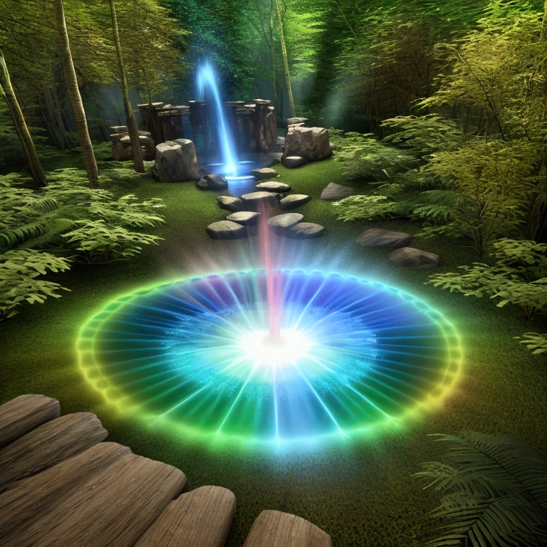 rainbowcolored multiglowing fountain of youth in the deep green forest, from below, rainbowcolored glowing butterflies, cinematic angle, realistic, hyper-realistic, photorealistic, (best quality,4k,8k,highres,masterpiece:1.2),ultra-detailed,(realistic,photorealistic,photo-realistic:1.37),vivid colors,dramatic lighting,