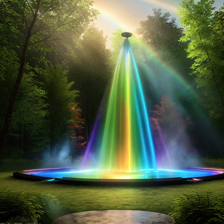 rainbowcolored multiglowing fountain of youth in the deep green forest, from below, rainbowcolored glowing butterflies, cinematic angle, realistic, hyper-realistic, photorealistic, (best quality,4k,8k,highres,masterpiece:1.2),ultra-detailed,(realistic,photorealistic,photo-realistic:1.37),vivid colors,dramatic lighting,