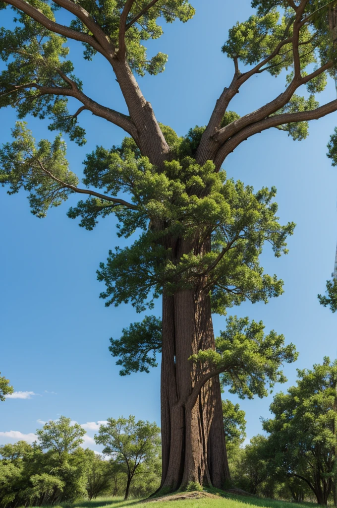 A thick tree with a small tree between its branches like arms