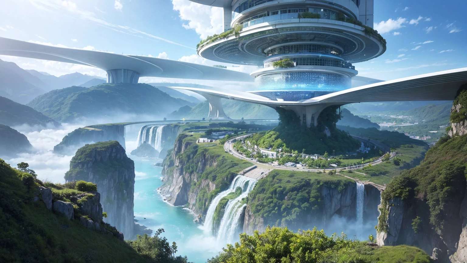 (Best quality,4K,8K,A high resolution,Masterpiece:1.2),Ultra-detailed,(Realistic,Photorealistic,photo-realistic:1.37),Futuristic floating city,Futuristic technology,Huge urban high-tech tablet platform,Airship,Floating in the sky,Futuristic city,Small airships around,High-tech hemispherical platform,Colorful lights,Advanced architecture,modernn architecture,skyscrapper,Access the cloud,Scenic beauty,view over city,Impressive design,Blend seamlessly with nature,energetic and vibrant atmosphere,Futuristic transportation system,Parking is suspended,Transparent path,Lush greenery,Sky gardens,cascading waterfalls,Magnificent skyline,reflections on the water,Sparkling river,Architectural innovation,futuristic skyscrapers,Transparent dome,The shape of the building is unusual,Elevated walkway,Impressive skyline,Glowing lights,Futuristic technology,Minimalist design,Scenic spots,Panoramic view,Cloud Piercing Tower,Vibrant colors,epic sunrise,epic sunset,Dazzling light display,magical ambiance,The future city,Urban Utopia,LuxuryLifestyle,Innovative energy,sustainable development,Smart city technology,Advanced infrastructure,Tranquil atmosphere,Nature and technology live in harmony,Awesome cityscape,Unprecedented urban planning,Architecture connects seamlessly with nature,High-tech metropolis,A cutting-edge engineering marvel,The future of urban living,Visionary architectural concept,Energy-efficient buildings,Harmony with the environment,A city floating above the clouds,Utopian dreams become reality,The possibilities are endless,State-of-the-art transportation network,Green energy integration,Innovative materials,Impressive holographic display,Advanced communication system,Breathtaking aerial view,Quiet and peaceful environment,Modernist aesthetics,Ethereal beauty