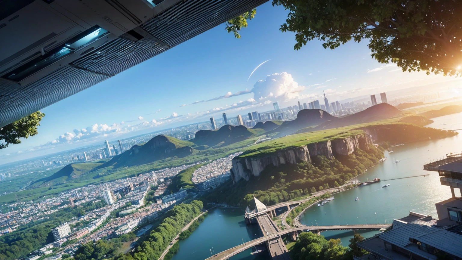 (Best quality,4K,8K,A high resolution,Masterpiece:1.2),Ultra-detailed,(Realistic,Photorealistic,photo-realistic:1.37),Futuristic floating city,Futuristic technology,Huge urban high-tech tablet platform,Airship,Floating in the sky,Futuristic city,Small airships around,High-tech hemispherical platform,Colorful lights,Advanced architecture,modernn architecture,skyscrapper,Access the cloud,Scenic beauty,view over city,Impressive design,Blend seamlessly with nature,energetic and vibrant atmosphere,Futuristic transportation system,Parking is suspended,Transparent path,Lush greenery,Sky gardens,cascading waterfalls,Magnificent skyline,reflections on the water,Sparkling river,Architectural innovation,futuristic skyscrapers,Transparent dome,The shape of the building is unusual,Elevated walkway,Impressive skyline,Glowing lights,Futuristic technology,Minimalist design,Scenic spots,Panoramic view,Cloud Piercing Tower,Vibrant colors,epic sunrise,epic sunset,Dazzling light display,magical ambiance,The future city,Urban Utopia,LuxuryLifestyle,Innovative energy,sustainable development,Smart city technology,Advanced infrastructure,Tranquil atmosphere,Nature and technology live in harmony,Awesome cityscape,Unprecedented urban planning,Architecture connects seamlessly with nature,High-tech metropolis,A cutting-edge engineering marvel,The future of urban living,Visionary architectural concept,Energy-efficient buildings,Harmony with the environment,A city floating above the clouds,Utopian dreams become reality,The possibilities are endless,State-of-the-art transportation network,Green energy integration,Innovative materials,Impressive holographic display,Advanced communication system,Breathtaking aerial view,Quiet and peaceful environment,Modernist aesthetics,Ethereal beauty
