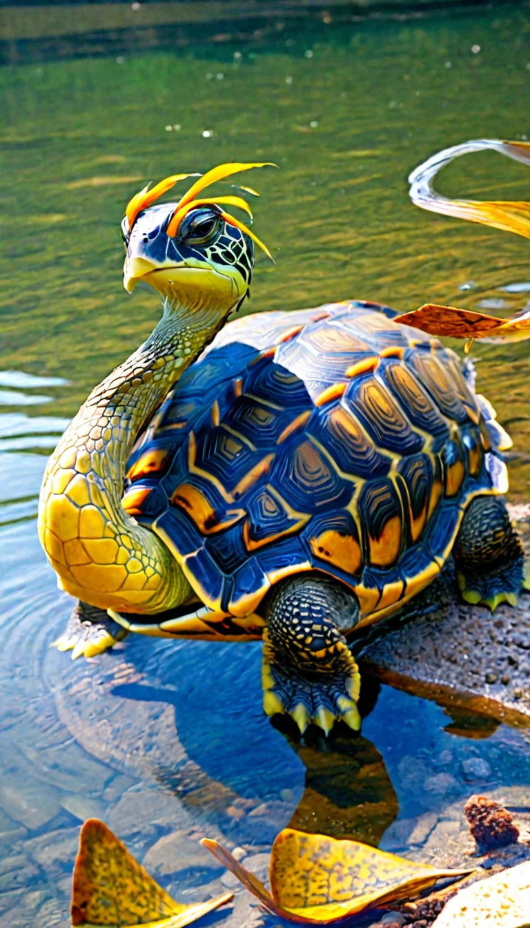 There are many amazing turtles living at the bottom of the river,Its shape is similar to that of a turtle..,But it is a bird'perspective,But a snake'Tail,Mysterious Creatures, Shrike, (best quality,4K,8K,High level,masterpiece:1.2),Extremely detailed,(lifelike,Photo real,Photo real:1.37),Detailed Animals,Complex Mode,Dramatic Lighting,Fantasy Creatures
