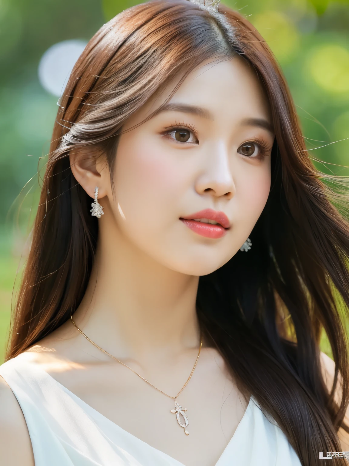 a close up of a woman wearing a white dress and a necklace, lalisa manobal, jinyoung shin, lalisa manoban of blackpink, jaeyeon nam, sha xi, portrait of jossi of blackpink, park ji-min, bae suzy, sun yunjoo, jossi of blackpink, roseanne park of blackpink, heonhwa choe