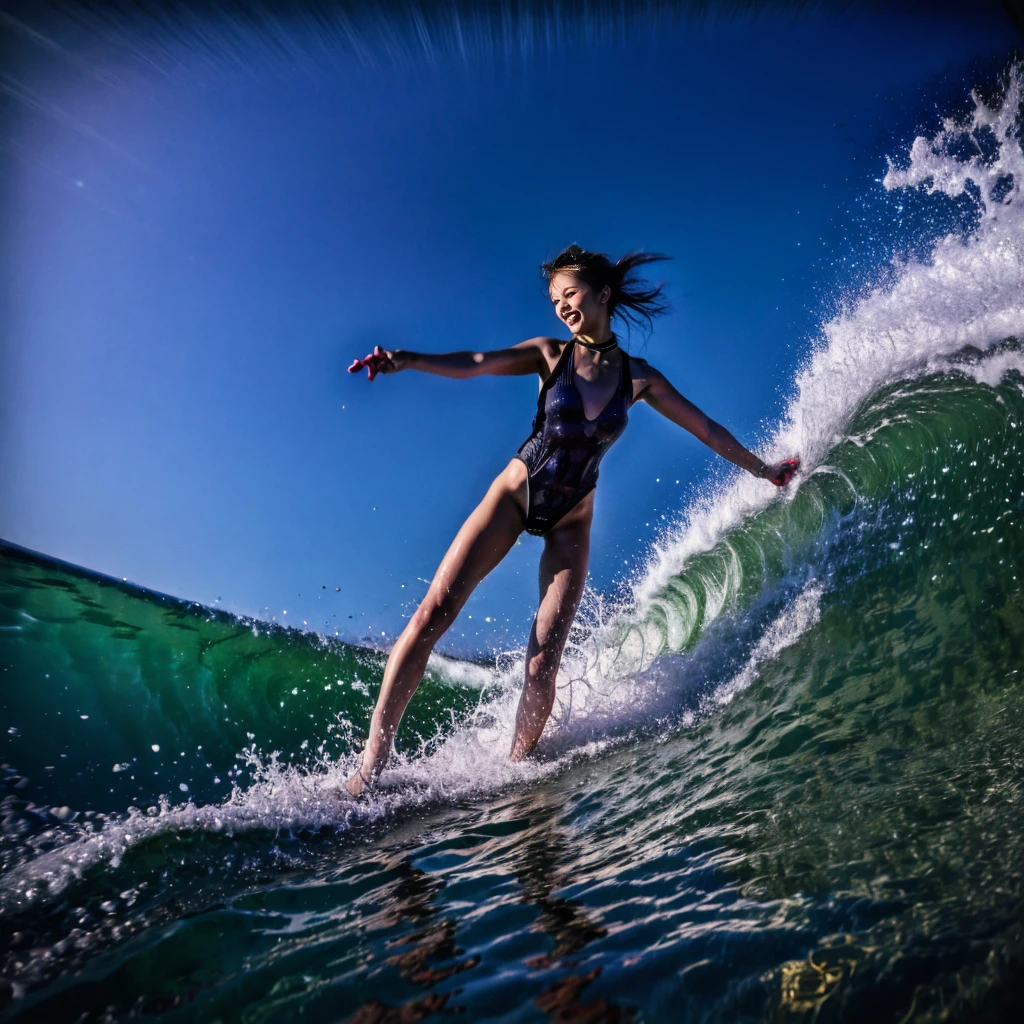 (ZoomedOut:1.28, Wide-shot) ZoomLayer (Epic photo of surfer magazine:1.37). (Full of Water, Everything Wetted:1.4) WetHair (extremely detailed Cute Girl in RED)(SparklingHighlights:1.28), Dynamic Joyful Expressions LifeLike Rendering (ManoErina:1.0) . Overflowing Gigantic Sideboob (Clearly Visible Beautiful Breast to Buttocks Line) Tiny and Roundly Butt, Detailed wet clothing texture, see-through leotard, (Sloppy Surfboard:-1.2) Riding on waves, Sparkling water, TyndallEffect(Starry Water Particles:1.32), Whole Body proportions and all limbs are anatomically accurate