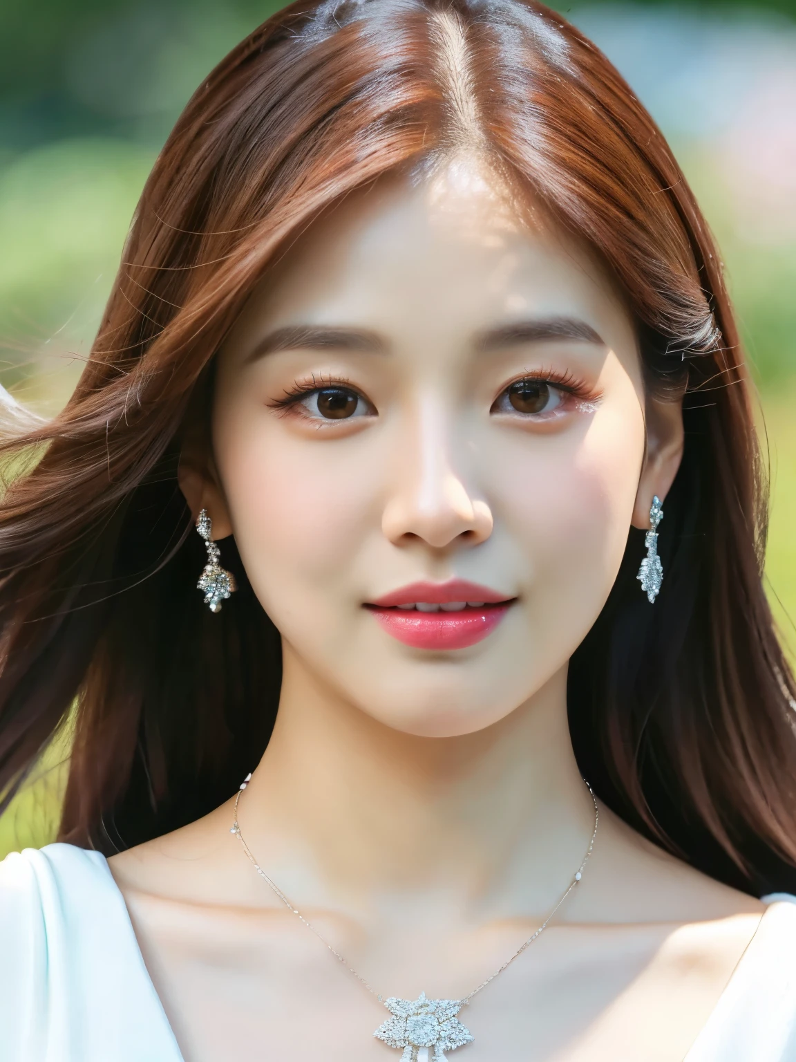 a close up of a woman wearing a white dress and a necklace, lalisa manobal, jinyoung shin, lalisa manoban of blackpink, jaeyeon nam, sha xi, portrait of jossi of blackpink, park ji-min, bae suzy, sun yunjoo, jossi of blackpink, roseanne park of blackpink, heonhwa choe