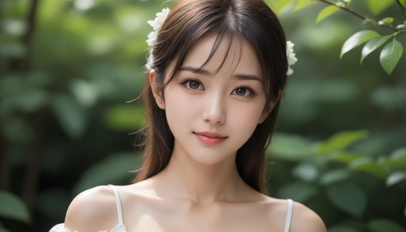 8k, Ultra-high resolution, Highest quality, masterpiece, 三分割法によるphotograph,Surreal, photograph, 1 Girl, (:1.3), pretty girl, Cute Face, Beautiful eyes in every detail, 細かくdetailedに,masterpiece,One Girl:1.2, Japan Female Announcer,extream close up,smile,Black Hair,Messy hair,street tree,Urban area,Young Wife,healthy,Off the shoulder,Natural Makeup,Beautiful clavicle,Realistic Skin, Perfect and beautiful face ,完璧でCute Face, Skin with attention to detail, Perfect limbs、Narrow waist、Thin legs),Looking at the audience、beauty,Long neck、(((Ideal body type))),A cup small breasts :2,Portraiture:2,Perfect Anatomy,鮮明なdetailed,detailed,Surreal,Light and shadow,dappled sunlight