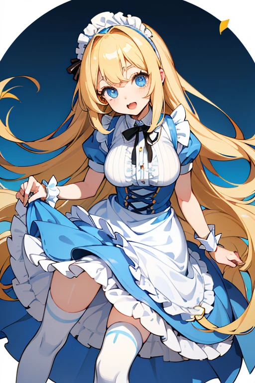 ((Masterpiece, Highest quality, Ultra-detailed, 8k)),(Photographic high definition), whole body、1girl, 2boy,
((Perfect beautiful girl、14 years old、Alice in Wonderland、Shiny, deep golden straight long hair、A very bright and happy expression, Very young and artistic, with beautiful round faces、Large, round eyes、Shiny, clear blue eyes、Surprised thin eyebrows、A childlike open mouth、 Very large breasts、Only one side of the breast is protruding、Thigh-high socks with lots of blue and white horizontal stripes、Black Head Ribbon、White frilly apron、Blue ruffled dress)),(Two little boys、9 years old、A boy is touching a girl's breasts from both sides、A good friend、Excited expression、close your eyes、Open your mouth、Small penis), Midday、On the bright lawn、