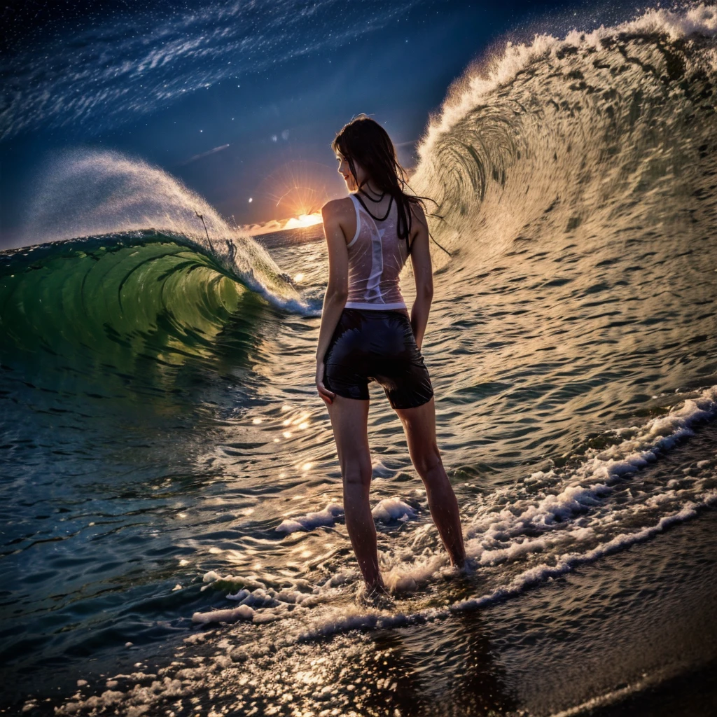 (ZoomedOut:1.28, Wide-shot) ZoomLayer (Epic photo of surfer magazine:1.37). (Full of Water, Everything Wetted:1.4) WetHair (extremely detailed Cute Girl)(SparklingHighlights:1.28), Dynamic Joyful Expressions LifeLike Rendering  . Overflowing Gigantic Sideboob (Clearly Visible Beautiful Breast to Buttocks Line) Tiny and Roundly Butt, Detailed wet clothing texture, (Sloppy Surfboard:-1.2) Riding on waves, Sparkling water, TyndallEffect(Starry Water Particles:1.32), {Wet T-shirt}, Whole Body proportions and all limbs are anatomically accurate