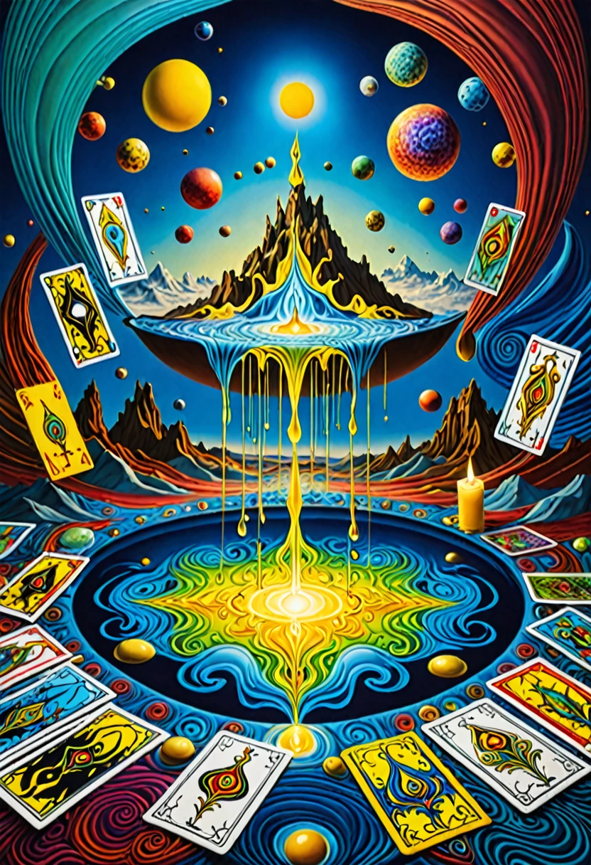 cartas do tarot  do arcanos do tarotdynamic lighting hyperdetailed intricately detailed Splash art trending on Artstation triadic colors Unreal Engine 5 volumetric lighting surrealism Salvador Dali matte background melting oil on canvas