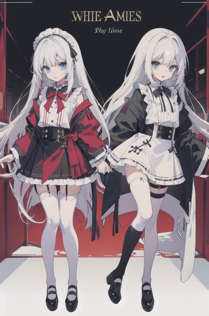 ,twins,white hair,stockings,mature female,