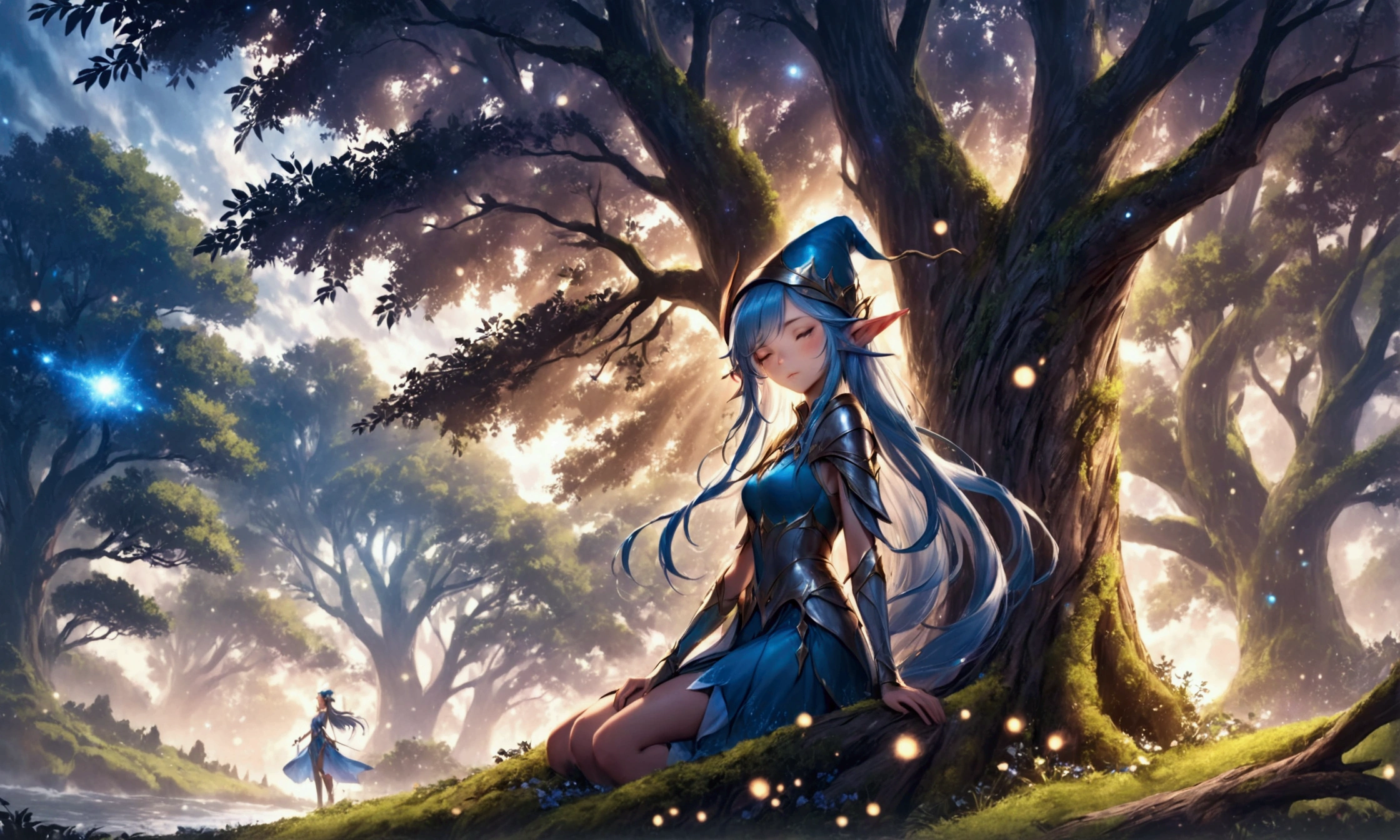 Beautiful elf with eyes closed, anime girl with long hair and elf hat leaning against a tree, beautiful wood elf, fantasy art style, epic fantasy art style hd, 2. 5 d cgi anime fantasy artwork, elf girl, portrait of very beautiful elf, fantasy style art, beautiful fantasy art, hd fantasy art, alluring elf princess knight, beautiful fantasy art portrait, high quality fantasy art, Anime girl with long hair and elf hat leaning against a tree, beautiful wood elf, Fantasy art style, epic Fantasy art style hd, 2. 5d cgi anime fantasy artwork, Elf Girl, very beautiful elf portrait, Fantasy Art, Beautiful fantasy art, HD fantasy art, Enchanting Elven Princess Knight, Beautiful fantasy art portrait, High quality fantasy art