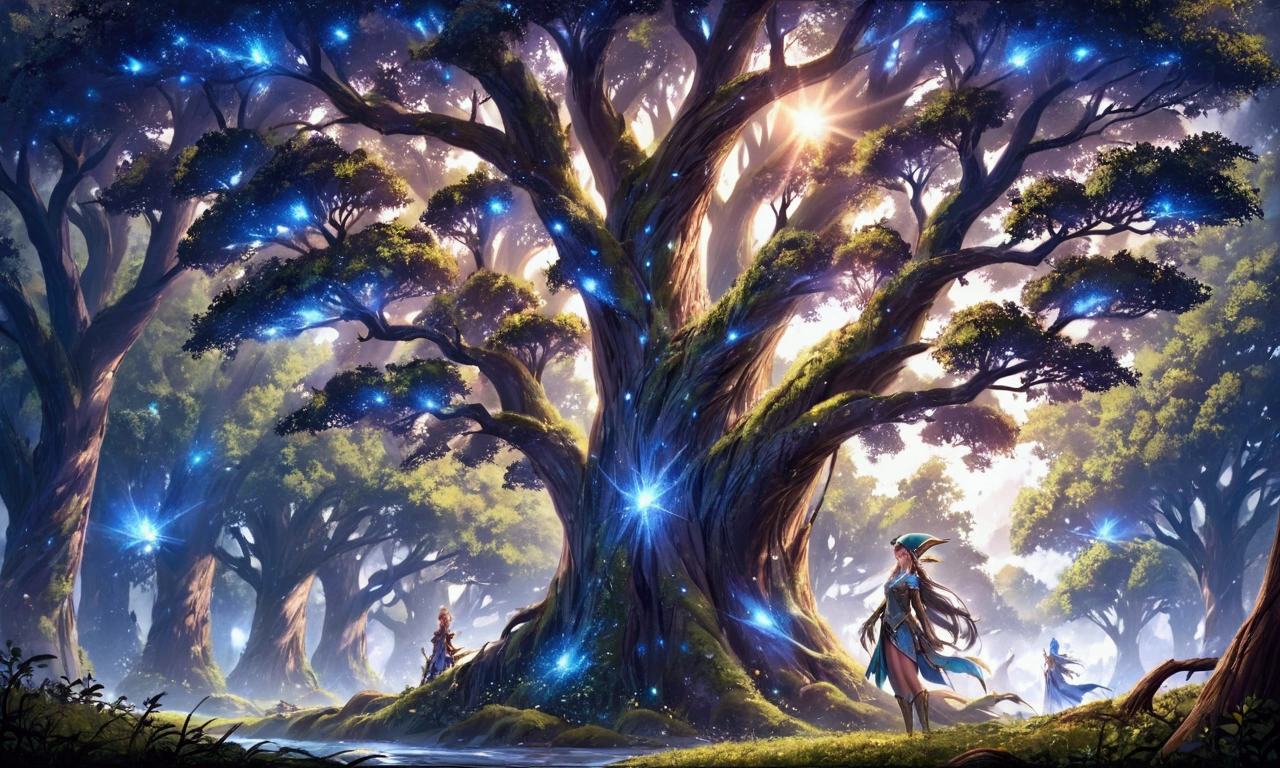 Spirit Tree, Dusk Ray, Golden Light, (Ori and the Blind Forest), (Ori and the Will of the Elves), 2D Game, Digital Art, Realistic Proportions, Sharp Focus, (HDR), (8K), (Gigapixels), ((Masterpiece)) --auto