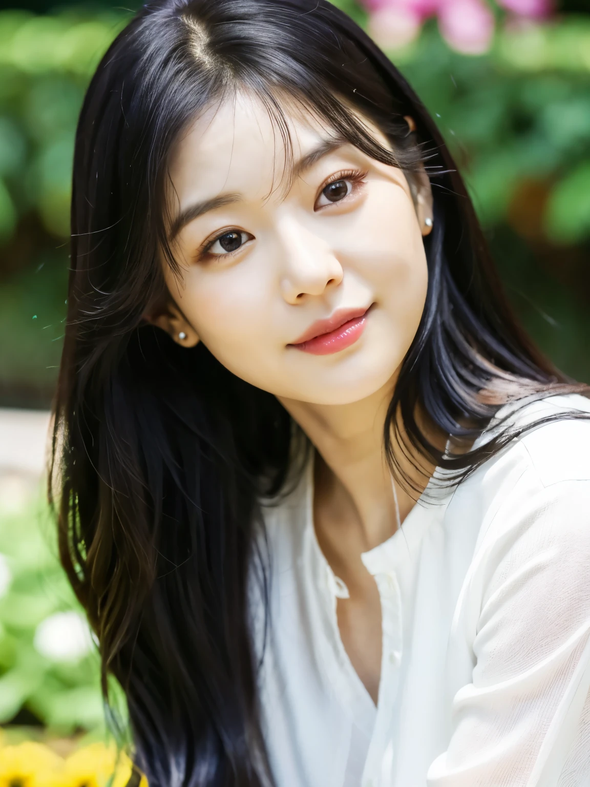 arafed woman with long black hair and a white shirt, jaeyeon nam, lee ji-eun, lee ji - eun, lalisa manobal, bae suzy, hwang se - on, park ji-min, cute korean actress, portrait of female korean idol, chiho, kimi takemura, heonhwa choe