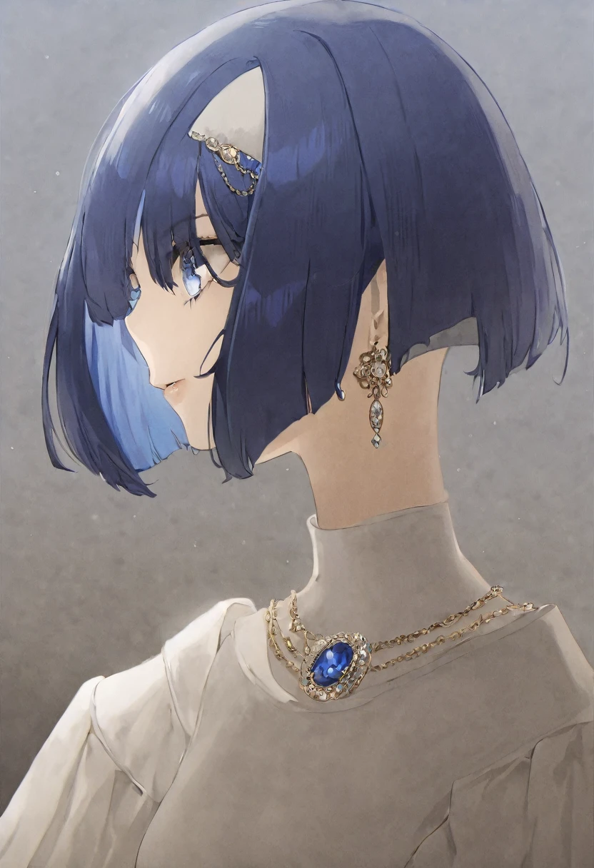 blue hair,blue eyes,short hair,jewelry hairband, short hair, bob cut