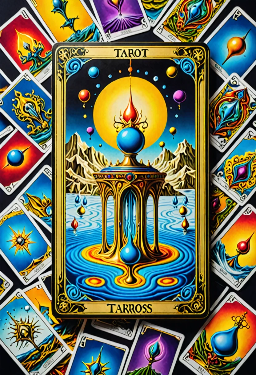 cartas do tarot  do arcanos do tarotdynamic lighting hyperdetailed intricately detailed Splash art trending on Artstation triadic colors Unreal Engine 5 volumetric lighting surrealism Salvador Dali matte background melting oil on canvas