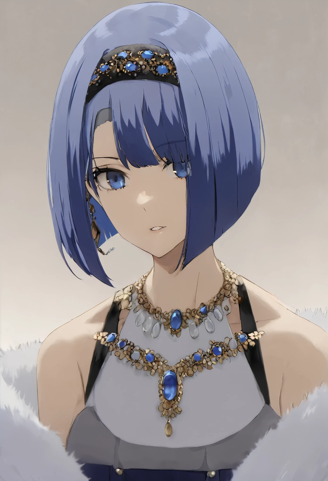 blue hair,blue eyes,short hair,jewelry hairband, short hair, bob cut
