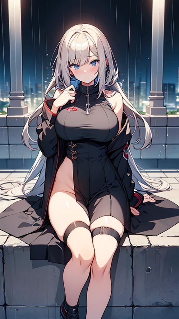 Full body image, フロント, One girl, 18-year-old, Mix 4, (32k, RAW Photos, Highest quality, masterpiece:1.2), (Anime-like, photoAnime-like:1.37), cute, ミニスカートのドレス, night, rain, Humidity, Professional Lighting, Photon Mapping, Radio City, Physically Based Rendering, Super Resolution, (Big Breasts:1.2), {{The biological weapon that had preyed on the younger sister took her place and reunited with the older brother.}}, Girl Skull, whole body, NSFW