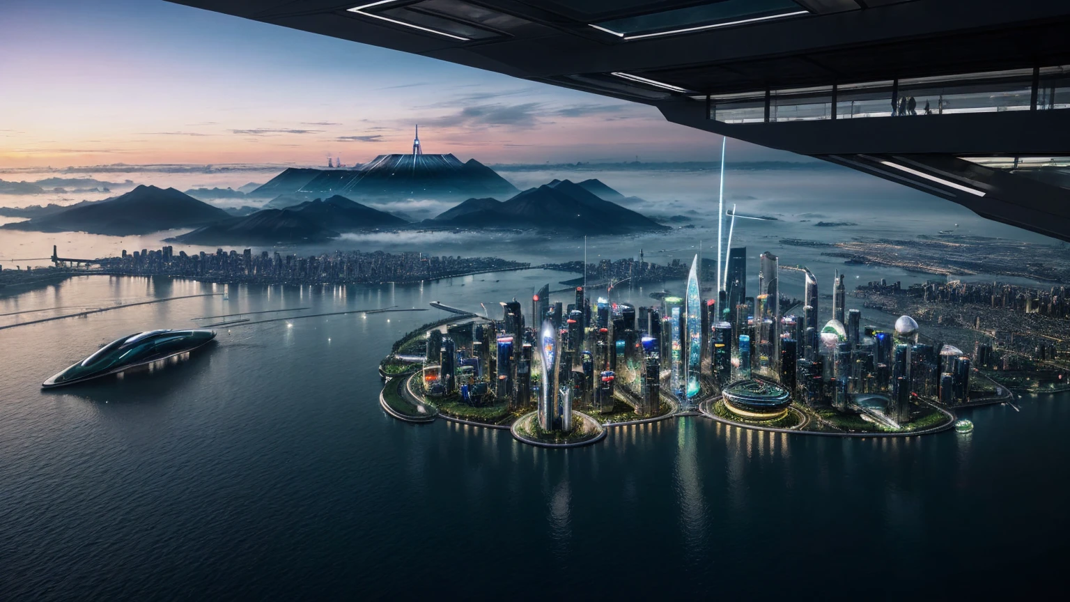 (Best quality,4K,8K,A high resolution,Masterpiece:1.2),Ultra-detailed,(Realistic,Photorealistic,photo-realistic:1.37),Futuristic floating city,Futuristic technology,Huge urban high-tech tablet platform,Airship,Floating in the sky,Futuristic city,Small airships around,High-tech hemispherical platform,Colorful lights,Advanced architecture,modernn architecture,skyscrapper,Access the cloud,Scenic beauty,view over city,Impressive design,Blend seamlessly with nature,energetic and vibrant atmosphere,Futuristic transportation system,Parking is suspended,Transparent path,Lush greenery,Sky gardens,cascading waterfalls,Magnificent skyline,reflections on the water,Sparkling river,Architectural innovation,futuristic skyscrapers,Transparent dome,The shape of the building is unusual,Elevated walkway,Impressive skyline,Glowing lights,Futuristic technology,Minimalist design,Scenic spots,Panoramic view,Cloud Piercing Tower,Vibrant colors,epic sunrise,epic sunset,Dazzling light display,magical ambiance,The future city,Urban Utopia,LuxuryLifestyle,Innovative energy,sustainable development,Smart city technology,Advanced infrastructure,Tranquil atmosphere,Nature and technology live in harmony,Awesome cityscape,Unprecedented urban planning,Architecture connects seamlessly with nature,High-tech metropolis,A cutting-edge engineering marvel,The future of urban living,Visionary architectural concept,Energy-efficient buildings,Harmony with the environment,A city floating above the clouds,Utopian dreams become reality,The possibilities are endless,State-of-the-art transportation network,Green energy integration,Innovative materials,Impressive holographic display,Advanced communication system,Breathtaking aerial view,Quiet and peaceful environment,Modernist aesthetics,Ethereal beauty