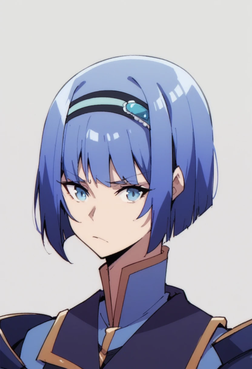 blue hair,blue eyes,short hair,jewelry hairband, short hair, bob cut
