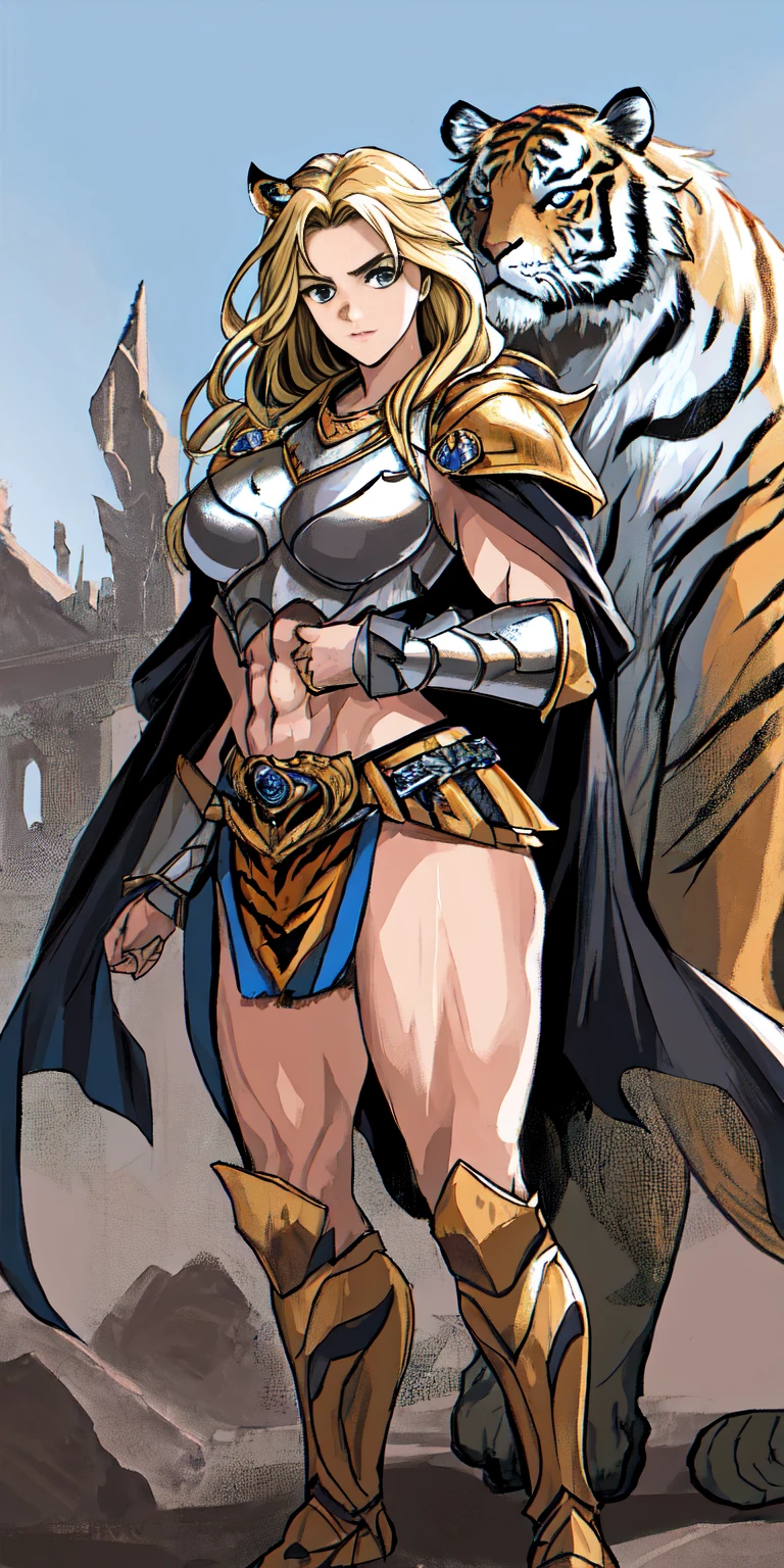 realistic comic style, Viking warrior woman, sexy armor, glasshour body, full body, comic strip line illustration art, fine lines are obviously tough, brushstrokes are complex and changeable, bold and colorful colors, background is a group of Vikings supporting her, art by Kim Jung Gi,