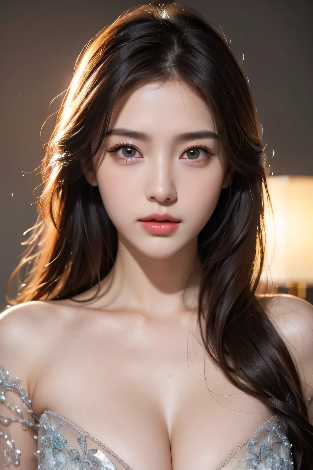 High-quality work，Realistic works，Super premium graphics，8K HD CG works，high quality graphics，High-definition and exquisite CG works，10x pixels，Ultra-fine details：1.1，Advanced technical details：1.1Realistic photo effects，Interior lighting effects：1.5，natural soft light：1.5. Light effect（Virtual light effects：1.8），ultra high resolution，shining dress，sliver long hair，silber hair，transparenthair，high detailed hair（Quality hair details：1.1）Clear eyes，Double eyelids look good，Sharp eye makeup, Create exquisite eyelash makeup, tthin eyebrows, Ultra-detailed eyes，a tall nose, lovely red lips, rosey cheeks, With delicate makeup on her face , pretty face, The face shape is perfectly proportioned,（Advanced facial details：1.1）Sharp focus :1.2, A pretty girl 24 years old with perfect figure :1.4, Slender abs :1.3, Raw photography、超A high resolution, full body, Best Quality, Ultra High Definition, (Photorealistic:1.4), Detailed Photo, Smiling, Sexy, Facing Camera, Close-up (Masterpiece: 1.3), (8K, Photorealistic, Best Quality: 1.4), (1girl), Beautiful Face, (Realistic Face),Beautiful Hairstyle, Realistic eyes, beautiful detail eyes, (realistic skin), beautiful skin, (sweater), absurd, attractive, ultra high resolution, ultra realistic, high definition, golden ratio,Good hands、10、high-reaster-piece、highest quality、head:1.3、((Hasselblad photo))、Fine Skin、crisp focus、(Light like a movie)、gentle lighting、Dynamic Ungle、[:(detailed face:1.2):0.2]、 Negative Pro, Highly detailed face and skin texture, Detailed eyes, Double eyelid,huge breasts,masterpiece,super fine eyes,super fine hand, face zoom, perfect makeup,Dynamic Lighting,show nipples naked , detailed breasts、Stand against the wall，Women's artwork，Dress full body video，Realism，Amazing Cleavage，My eyes are very bright today
