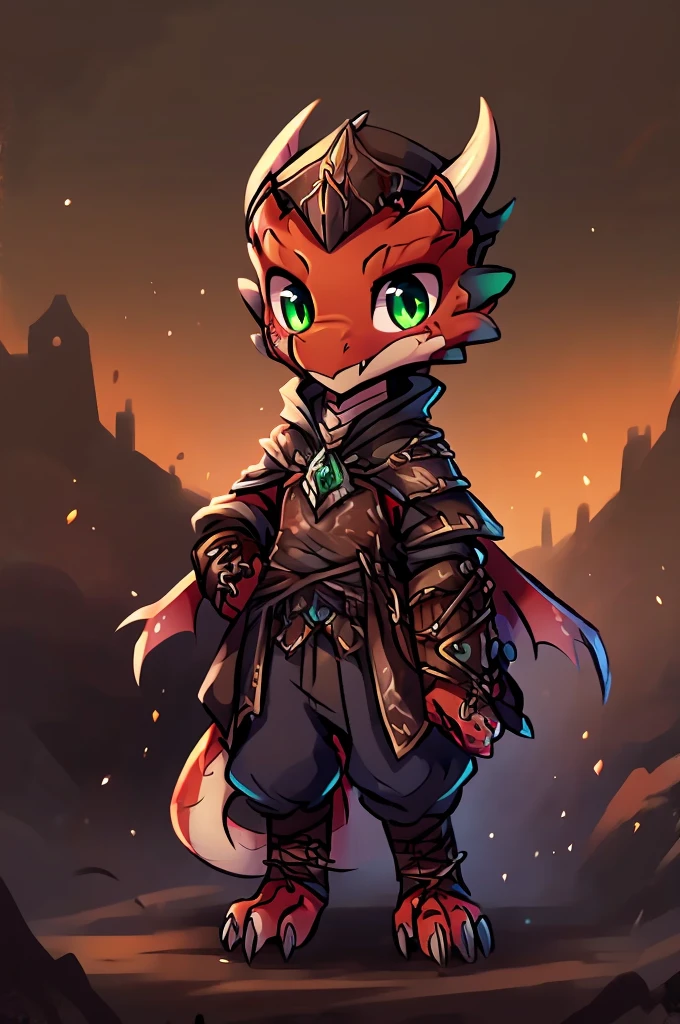 (((kobold,male, solo, winged kobold boy, dark red scales,fantasy clothes, artficer,steampunk, dragon wings, dragon tail, small, chibi))), artficer clothes, warm color clothes, fantay clothes,sea green eyes, artficer,small heigth, 54 centimertes heigth,horns, claws, tail, scales, fangs, masterpiece, cute, (((fullbody))), male
