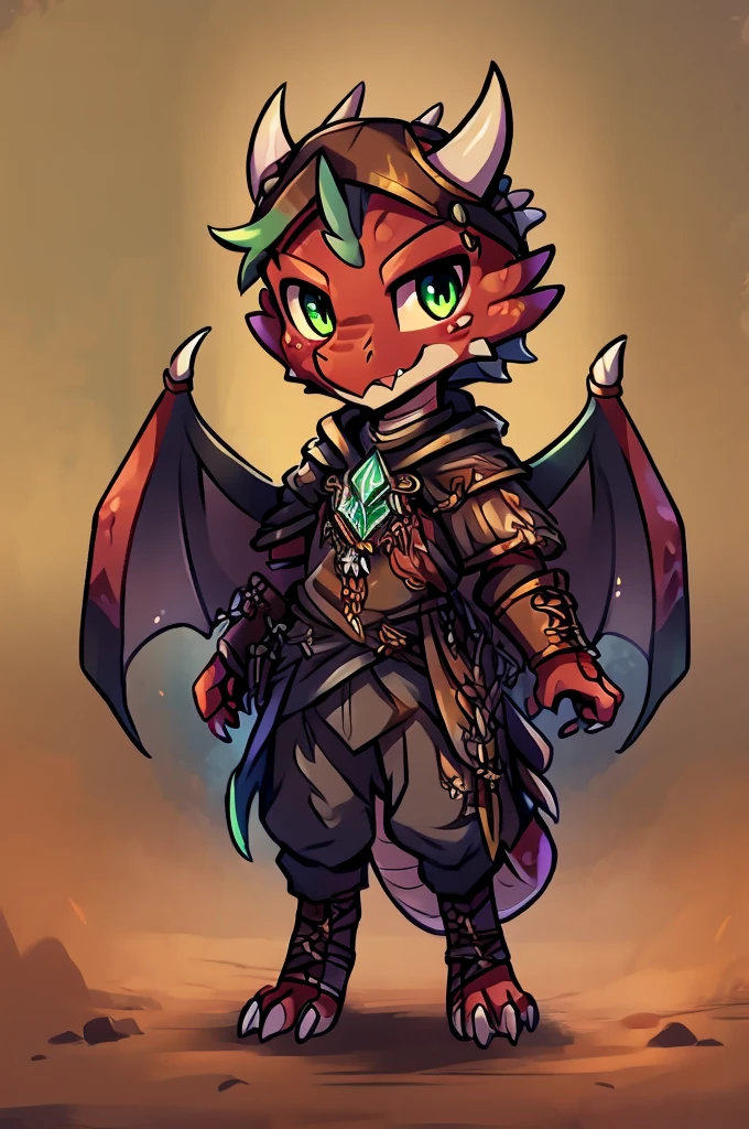 (((kobold,male, solo, winged kobold boy, dark red scales,fantasy clothes, artficer,steampunk, dragon wings, dragon tail, small, chibi))), artficer clothes, warm color clothes, fantay clothes,sea green eyes, artficer,small heigth, 54 centimertes heigth,horns, claws, tail, scales, fangs, masterpiece, cute, (((fullbody))), male
