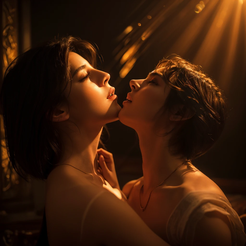 a passionate intimate sensual love scene between two lovers, erotic detailed warm lighting, soft focus, photorealistic, masterpiece, 8k, romantic, tender, intimate, sensual, alluring, elegant, graceful, delicate, beautiful, stunning, exquisite, lush, dreamy, atmospheric, cinematic, chiaroscuro, chiaroscuro lighting, dramatic lighting, dramatic shadows, dramatic contrast, dramatic composition, dramatic perspective, dramatic angles, dramatic poses, dynamic, captivating, mesmerizing, enchanting, ethereal, magical, transcendent, transcendental, otherworldly, sublime, rapturous, ecstatic, blissful, euphoric, orgasmic