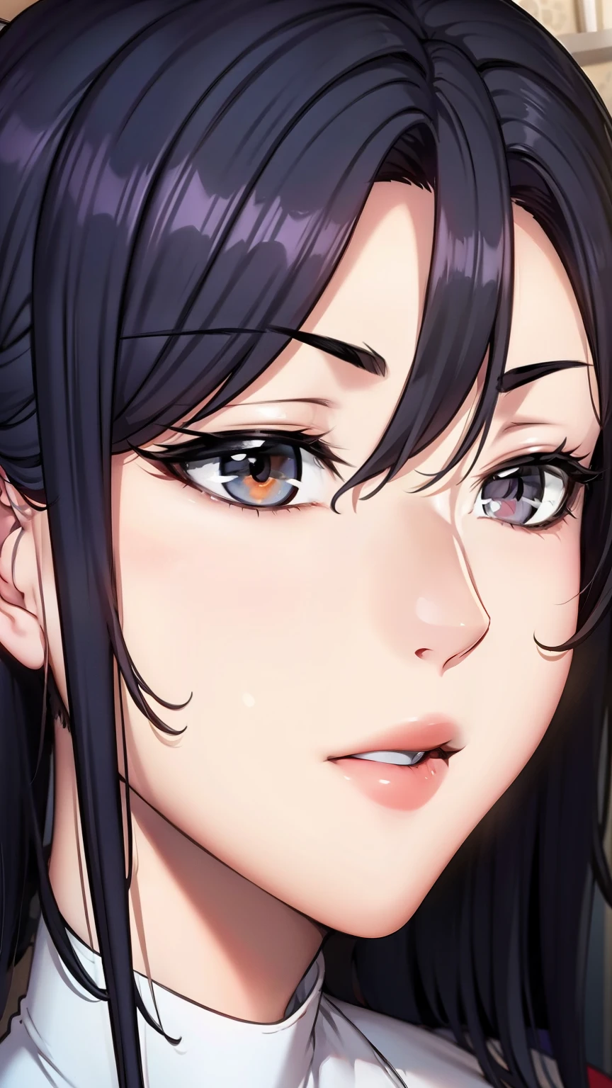 {8K images}, 1. Beautiful woman, 40 years old (), Red short hair, Amber eyes, full, Thick upper lip and pointed nose, Wearing nun clothes, Looking at the audience angrily, {Center Image}, {Close-up of face}, {Face and breast photos only}, Facing the camera, Look directly into the camera, Comic art style, Vibrant colors