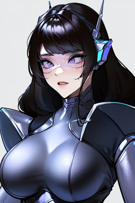 empty eyes,robotized woman ,big bust,Robot Joint ,Metal skin,Black bodysuit