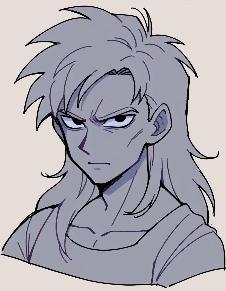 zPDXL, score_9, score_8_up, score_7_up, source_anime, BREAK
sketch, flat color, 1guy, solo, black eyes, vivziepop, dragon ball, long hair