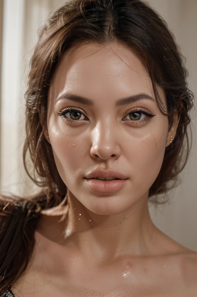 (lifelike, high quality: 1.3), best quality masterpiece, photorealistic, hyperrealistic, highres, high resolution, detailed, 8k, HDR, (Soft color: 1.2), shallow depth of field, broad light, high contrast, backlighting, bloom, good lighting quality, light sparkles, chromatic aberration, sharp focus, RAW color photo, fine skin, ((detailed facial features)), complex: 1.2, (finely detailed skin, realistic skin texture, extreme skin details, (pores:0.1), yellow-colored skin, full lips like Angelina Jolie, brown eyes like megan fox as a thai woman, straight slim nose, beautiful, 21 years old gorgeous woman, half Thai woman, high cheekbones