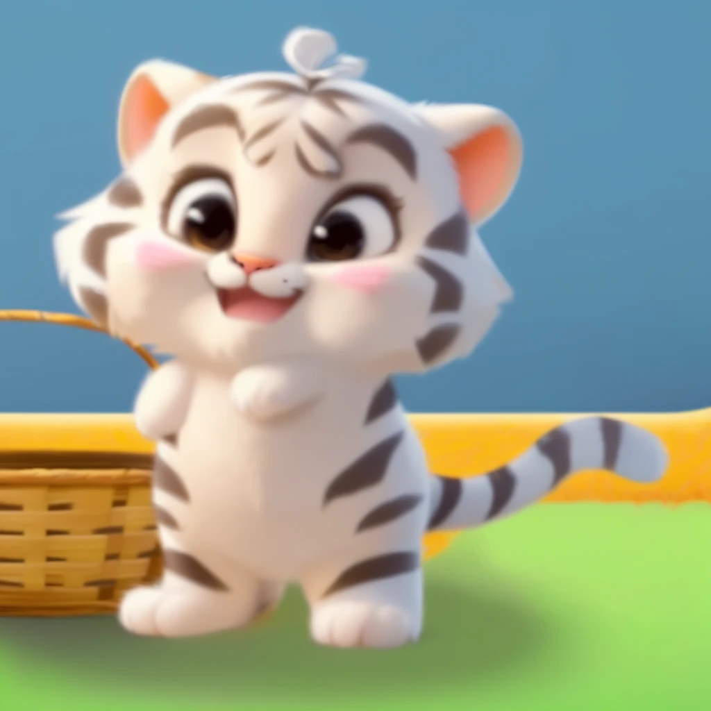 there is a cartoon tiger standing next to a basket of eggs, ruan cute vtuber, cute cartoon character, tony the tiger, cute cartoon style, cartoonish cute, cute character, cute animal, cute cartoon, meow, disney's bambi cat, kawaai, super cute and friendly, adorable digital painting, cute cat, simba, cute adorable
