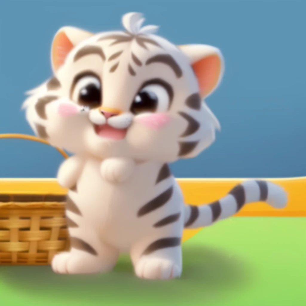 there is a cartoon tiger standing next to a basket of eggs, ruan cute vtuber, cute cartoon character, tony the tiger, cute cartoon style, cartoonish cute, cute character, cute animal, cute cartoon, meow, disney's bambi cat, kawaai, super cute and friendly, adorable digital painting, cute cat, simba, cute adorable