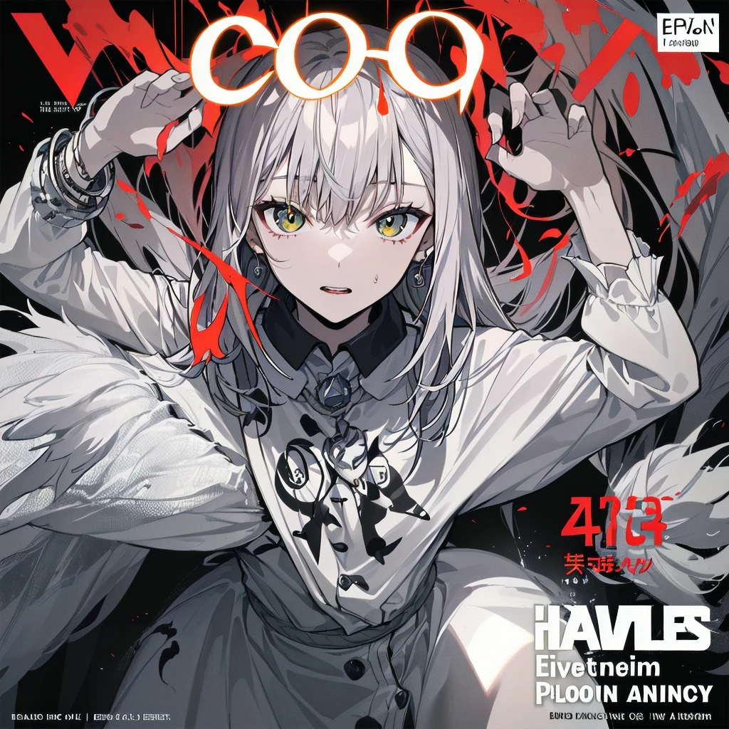 ((((dramatic))), (((Grainy))), (((intense))) film poster featuring a young platinum white hair woman as the central character. She stands have confidencely in the center of the poster, wearing a stylish and edgy Harajuku-inspired hip hop Costume, with a determined Performance on her face. The background is aesthetic atmospheric dark and Grainy, With danger and tension. The article is bold and to attract attention, with a Catchy tagline that adds to the overall feeling of drama and excitement. The color palette is mainly dark with splashes of Vibrant neon colors, giving the poster a dynamic and visually impressive appearance,tachi-e
(magazine:1.3), (cover-style:1.3), fashionable, woman, 1 person、Vibrant, Costume, Sexy seductive poses, front, colorful, dynamic, background, element, have confidence, Performance, Holding, statement, accessories, Majestic, Coiled, The surrounding area, touch, scene, article, cover, bold, to attract attention, title, stylish, font, Catchy, Heading, big, impressive, Modern, trend, concentrated, fashion、Red hair