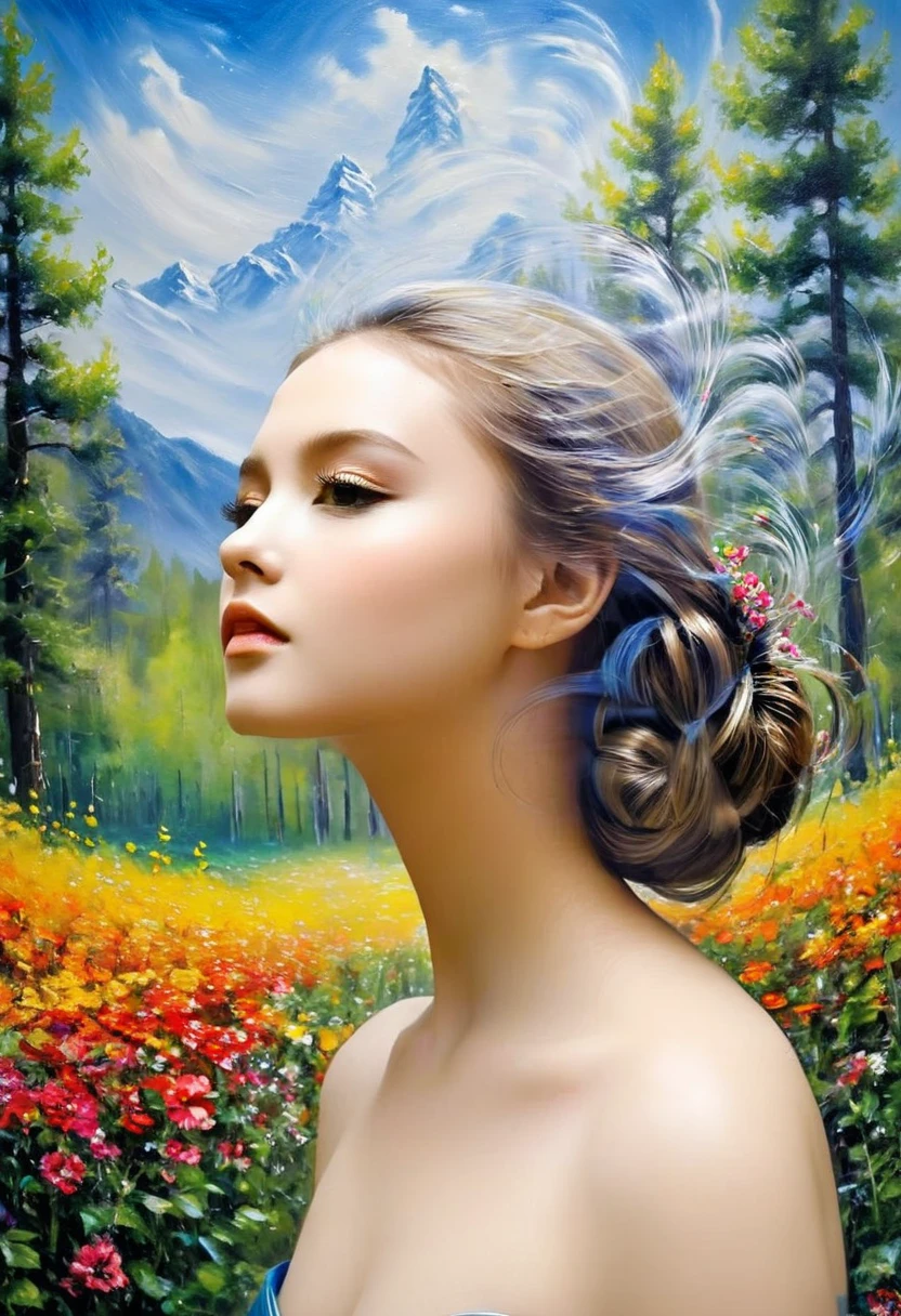 she used to have dreams of art she saw paintings real pictures but all in art , The details of his paintings were artistic. The beautiful, defined colors were seen in three dimensions. ,The colors were beautiful and detailed, colors that existed on earth, in some paintings the wind appeared, movement could be seen in the trees and flowers, beautiful landscapes in the paintings, the flowers look so real that the wind creates them, the main flowers had blurred its background so that the best forests and the best rivers come together for these places of art the style is totally artistic but very real everything looks so real use the composition rules for the most important things 24k the background looks blurry To highlight the main subject, the light uses the latest prom techniques. The volume in the shadows is impressive. The movement seen in the flowers is so attractive. 