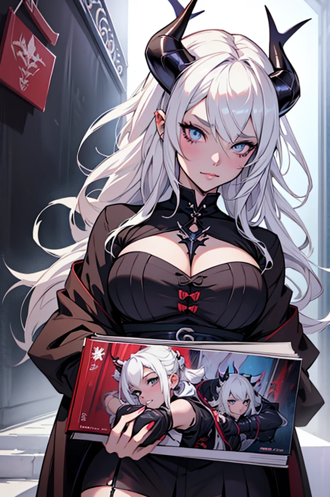 anime girl with horns and horns on her head, demon anime girl, artbook artwork, detailed anime character art, detailed digital anime art, gothic maiden anime girl, detailed portrait of anime girl, guweiz on pixiv artstation, white haired deity, trending on artstation pixiv, clean detailed anime art, from arknights, l vampire