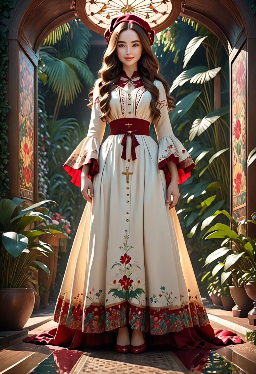 A beautful jewish women with a luscious thick bushy, course unibrow and cute nose. ultra Thick, coaurse, intense, curly, frizzy, long brown hair. Hair that clogs a drain after one shower. Hair you find on pillows and in corners of the room and in your refrigerator six months after the head from which it grew last visited. Hair that could not be straightened even if you had four hours and three hairdressers double-fisting blow driers. Hair that screams: Jew. Boho dress and hat, luxurious long dress、hat. curvy hourglass figure. Ultra HD, the symmetrical face, photorealistic photography, path tracing, specular lighting, and volumetric face light enhance the details. Epic lighting, striking silhouette. crucifix necklace. The symmetrical face, photorealistic photography, path tracing, specular lighting, and volumetric face light enhance the details. The scene is captured in maximum quality, masterpiece, 8K high resolution, and top quality. merge of Lilly Collins and Lilly James. sexy pose, intoxicating smile. crimson lips. in a garden, boho dress, bushy hair
