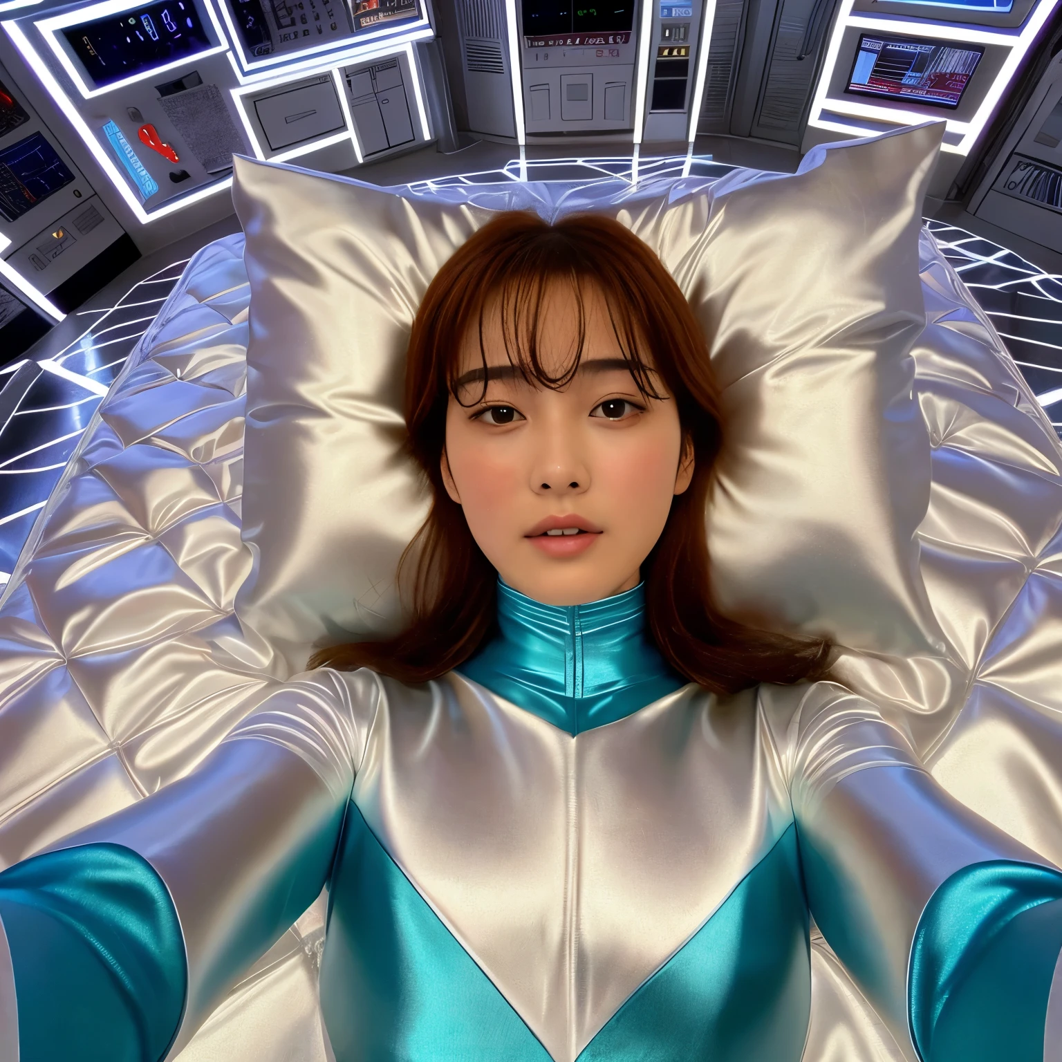 best image quality、Super high resolution、(realism:1.4)、Korean beauty star、The most beautiful KPOP star、horny face、Horny Korean makeup、erotic expression、A body that makes you want to touch it、erotic photos、((Realistic shiny satin fabric texture、High-gloss stretch satin fabric that is smooth and smooth to the touch.、The drape of the curved part of the shiny satin fabric、strong shiny costume、The smooth and beautiful quality and luster of the costumes、A shiny costume made of high-quality satin fabric with high density.、Smooth to the touch oil light liang ultra-class battleship skin coat COS、Super SentaiWomen&HeroineSuit、Texture of costumes that satin fetishists respond to、Thin, glossy stretch satin fabric)),8K photo quality