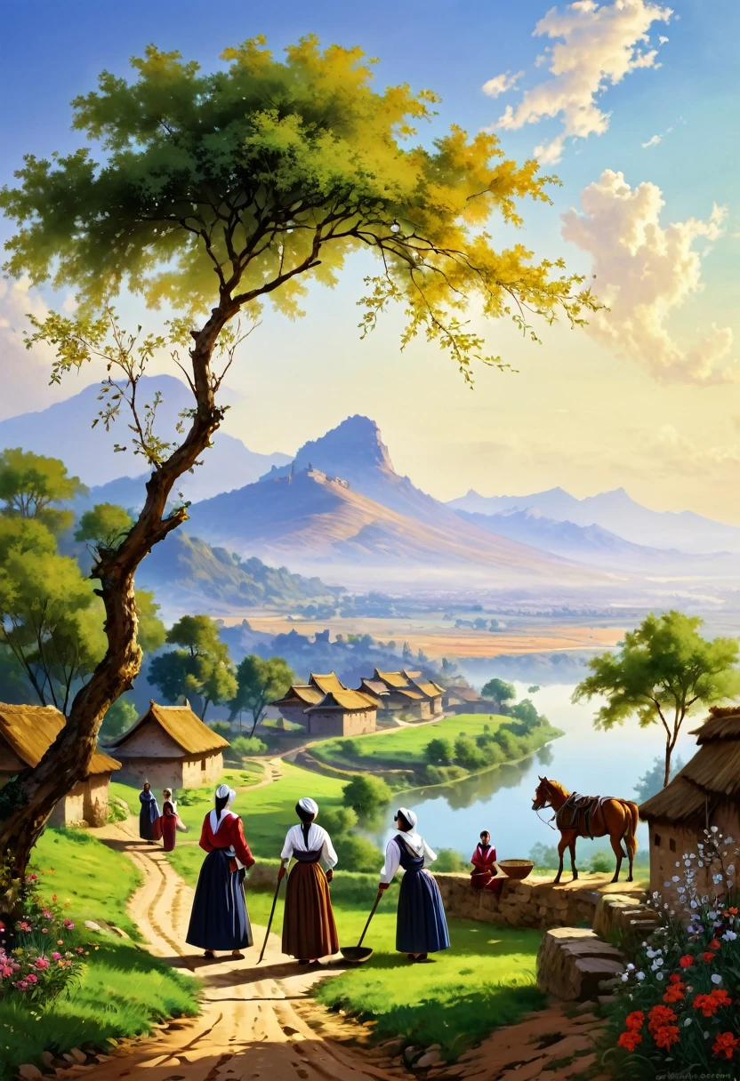 beautiful landscape with servants
