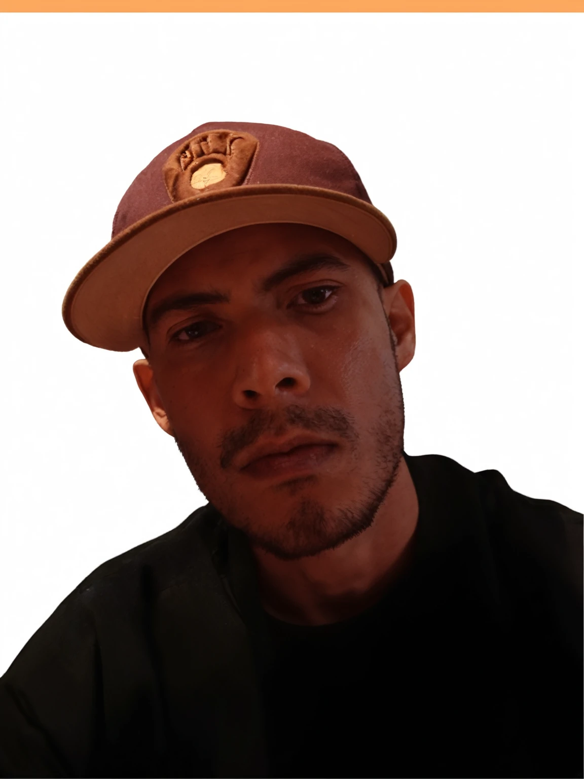 there is a man with a hat and black shirt