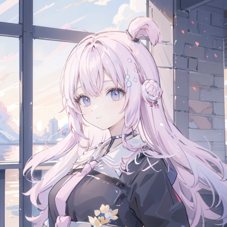 (best quality), masterpiece, Extremely detailed CG8K painting, high color, Extremely high color saturation, All colors are deepened, central composition, Extremely detailed light and shadow, The face and eyes are very detailed, medium length hair, sportswear, colorful clouds,beautiful nature,landscape