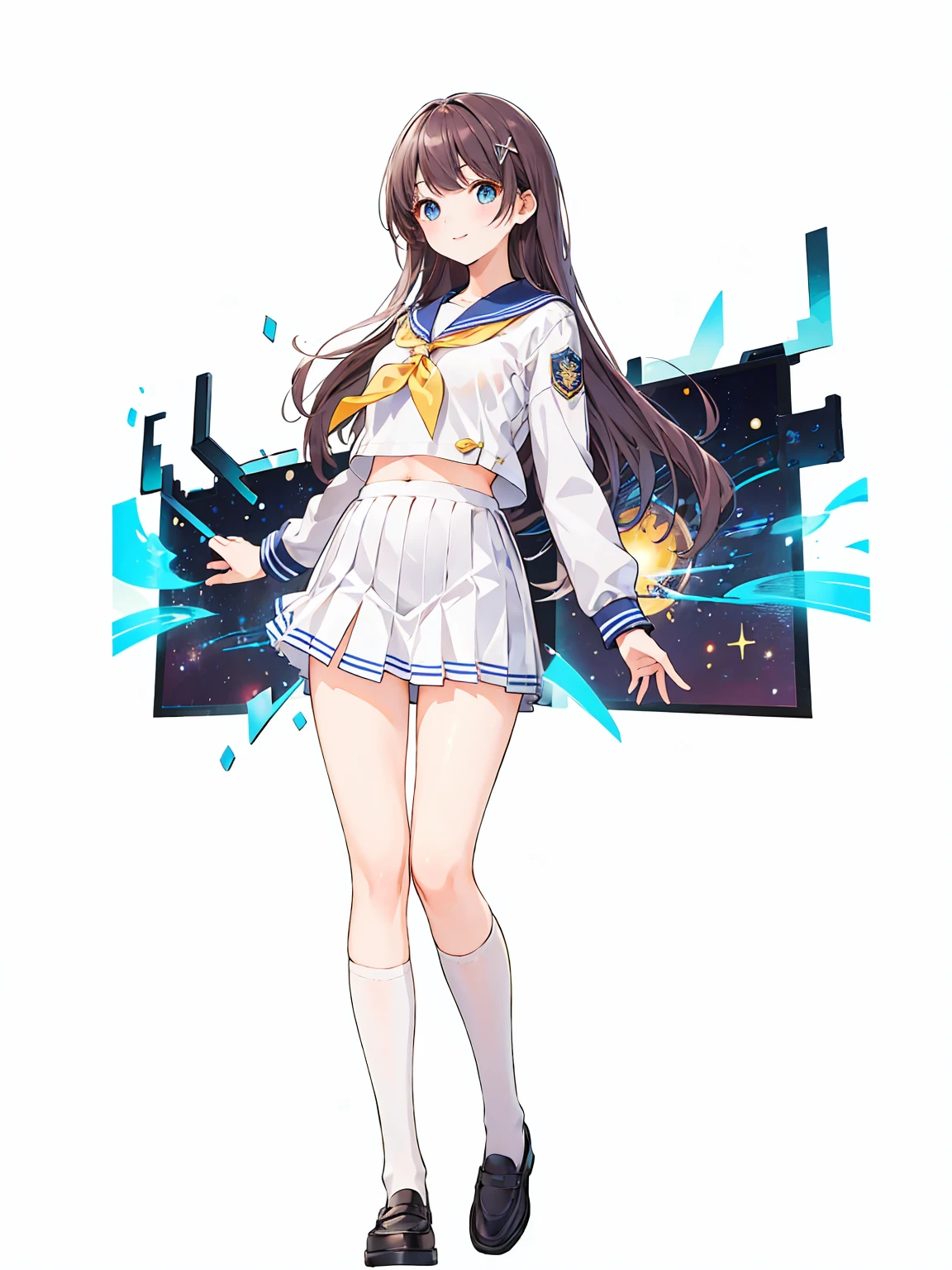 Full body ,1 girl, cute, 16 years old, smile, Look at the viewer., sailor suit, Seifuku, photograph, realistic, best quality, hired, detailed face, classroom, Detailed background, Diffused light, depth of field, Bokeh, (white background), Transparent background, looking down, ((masterpiece, illustration, best quality))