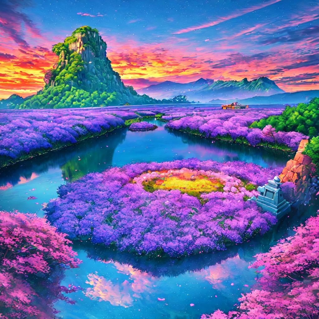 Masterpiece, ultra detailed, beautiful,Super Saturation, anime style, arcadia , mysterious island, landscape,