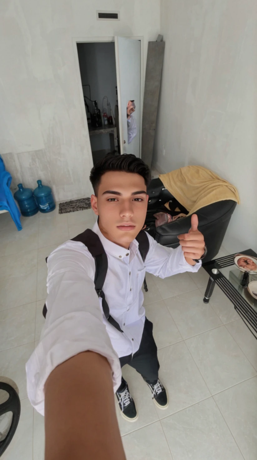 Super realistic photo of the portrait of a 20-year-old boy, Delgado, perfect features, perfect skin, charming look, attractive, White skin , sexy look, very handsome, she is a professional model, light eyes, American, ralism