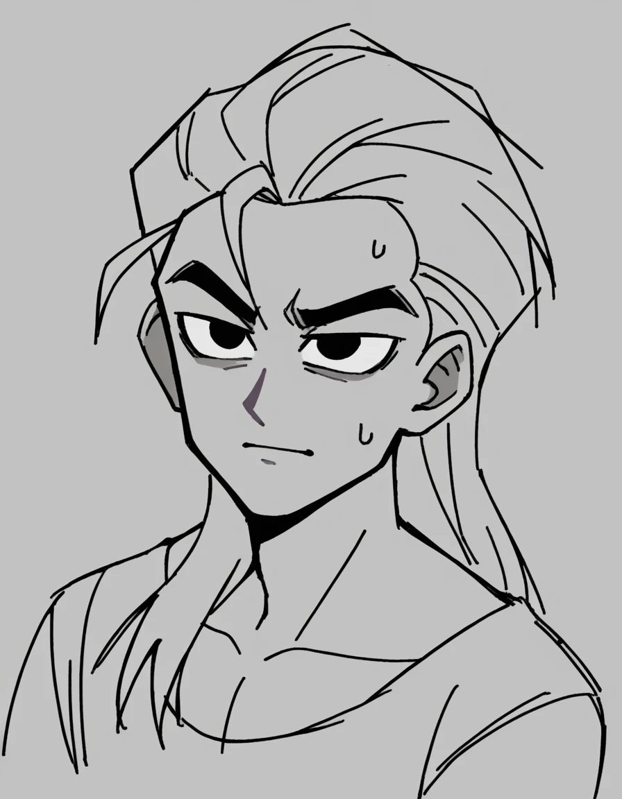 zPDXL, score_9, score_8_up, score_7_up, source_anime, BREAK
sketch, flat color, 1guy, solo, black eyes, vivziepop, dragon ball, long hair